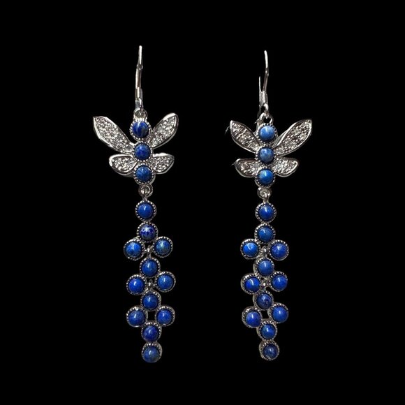 Women’s dragon fly lapis lazuli dangle earrings jewelry fashion accessories gift - Picture 5 of 5
